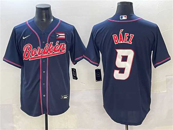 Men%27s Puerto Rico #9 Javier Baez Navy 2023 World Baseball Classic Stitched Jersey